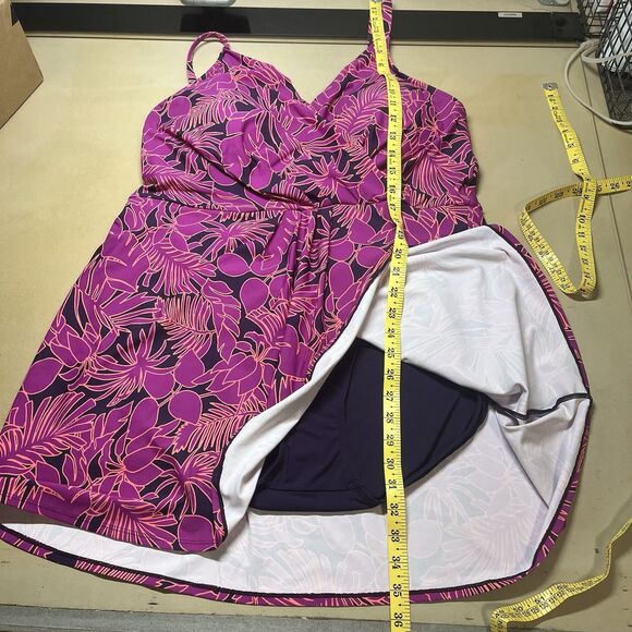 Lands End V-Neck Tulip Wrap Swim Dress Size 2X One Piece Tropical Floral Bra - Picture 11 of 11